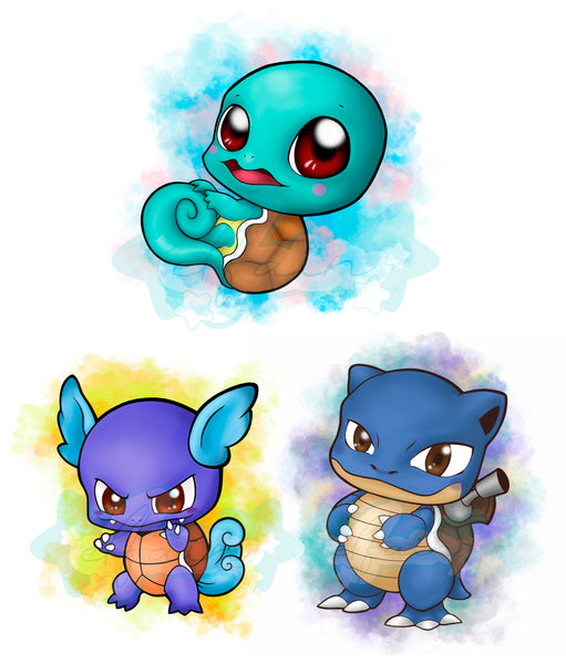 Squirtle, Wartortle, Blastoise PACK illustration digital download