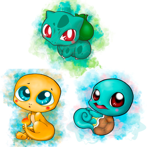 Bulbasaur, Charmander, Squirtle PACK illustration digital download