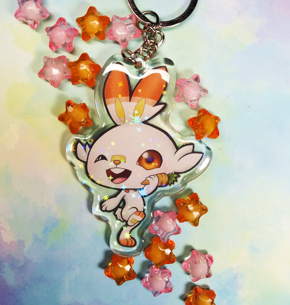 Cute Scorbunny Keychain llavero Holo