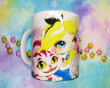 Cute Alice and Cheshire mug taza