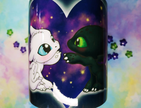 Cute Fury Love Toothless and LightFury mug taza