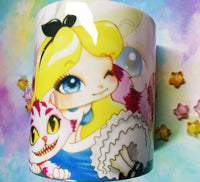 Cute Alice and Cheshire mug taza