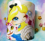 Cute Alice and Cheshire mug taza