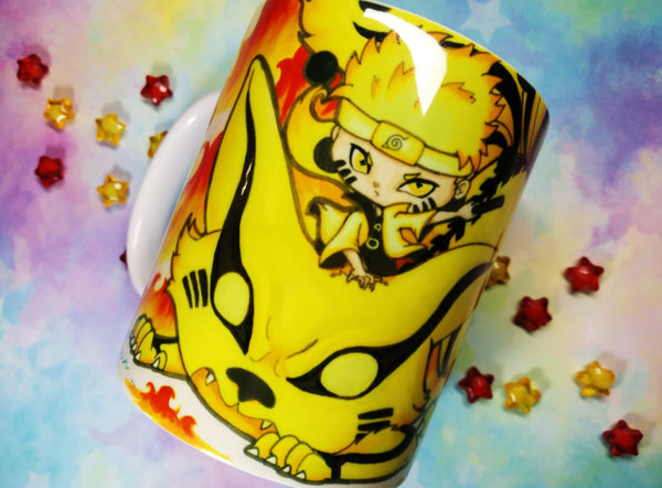 Cute Naruto and Kurama Six path mug taza