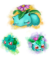 Bulbasaur, Ivysaur and Venusaur PACK  illustration digital download