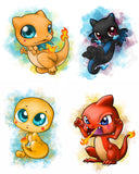 Charmander, Charmeleon, Charizard, Mega Charizard X PACK  illustration digital download